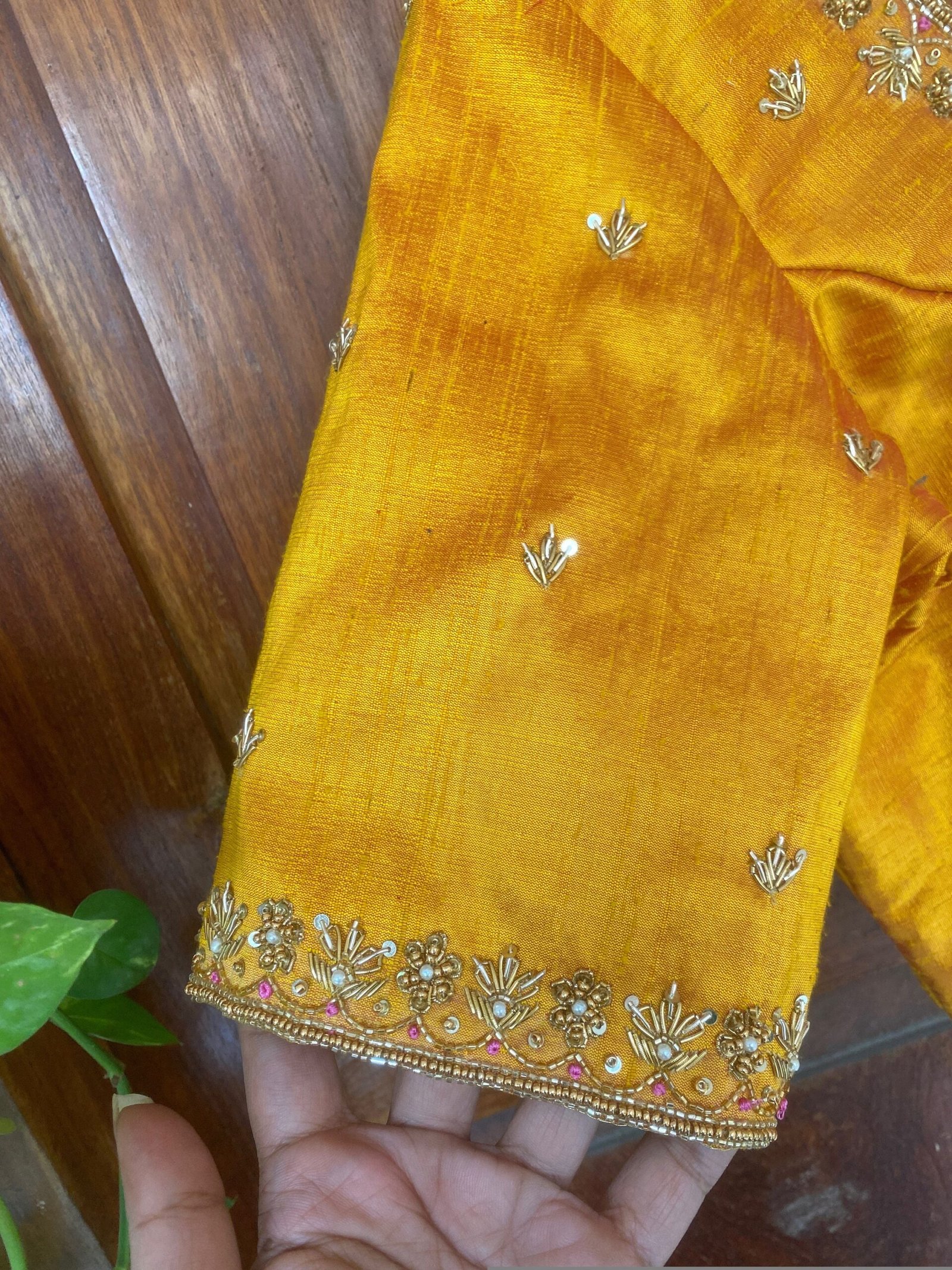 Yellow hand embroidery blouse/orange saree maggam blouse/yellow zardosi blouse / hand embroidered blouse/ready made blouse/hand work blouses