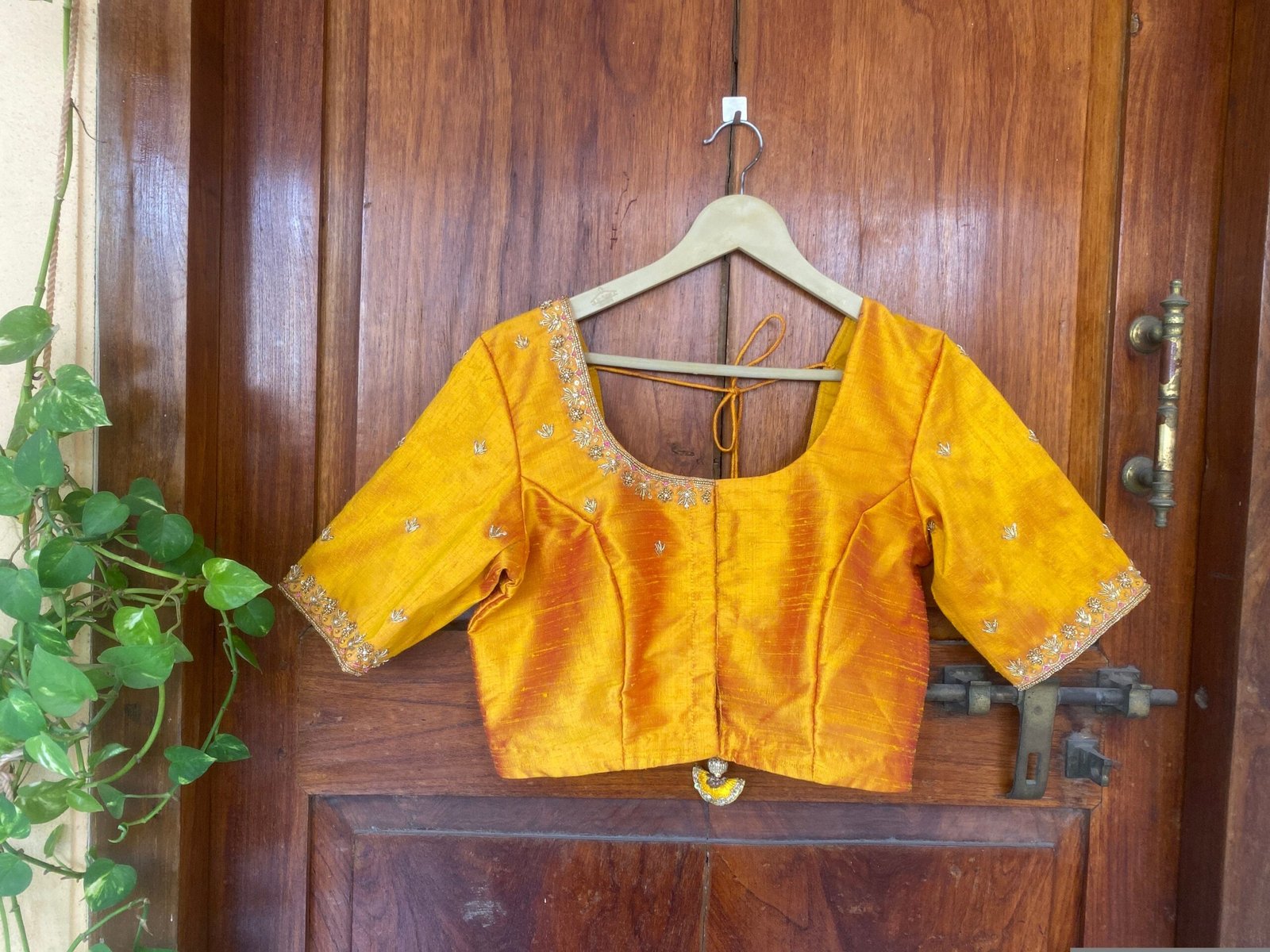 Yellow hand embroidery blouse/orange saree maggam blouse/yellow zardosi blouse / hand embroidered blouse/ready made blouse/hand work blouses