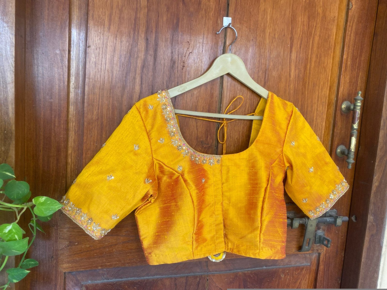 Yellow hand embroidery blouse/orange saree maggam blouse/yellow zardosi blouse / hand embroidered blouse/ready made blouse/hand work blouses
