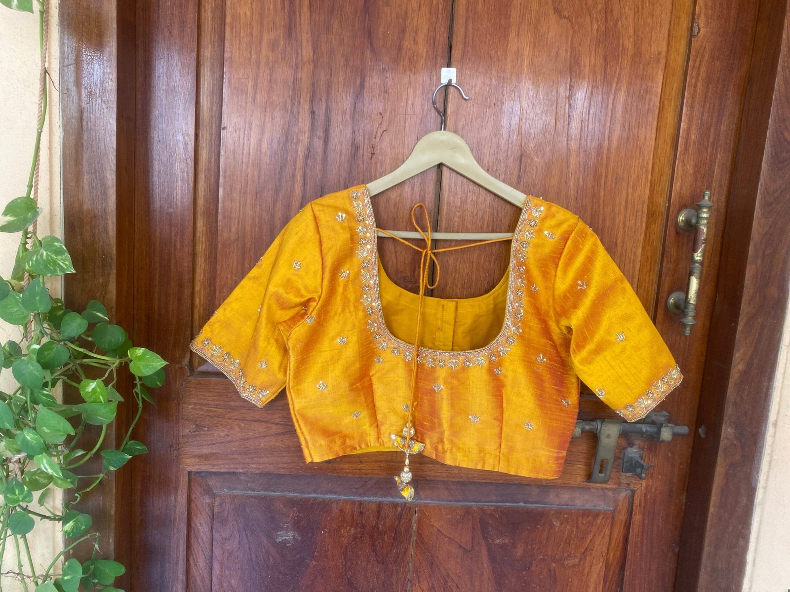 Yellow hand embroidery blouse/orange saree maggam blouse/yellow zardosi blouse / hand embroidered blouse/ready made blouse/hand work blouses