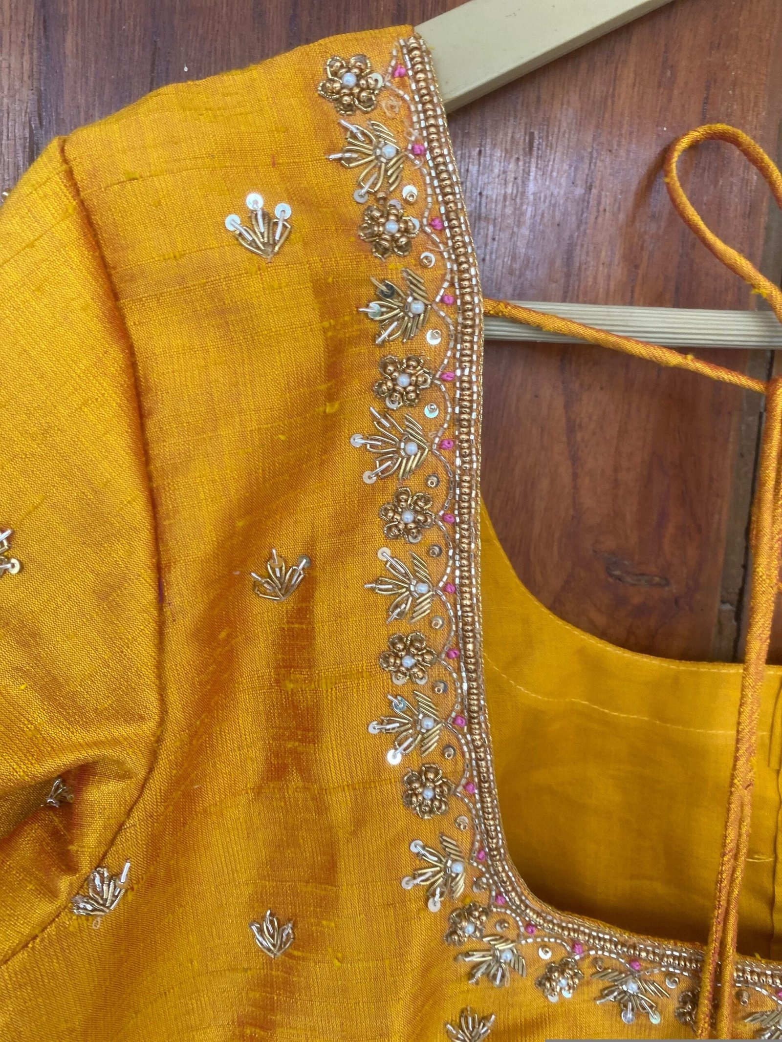 Yellow hand embroidery blouse/orange saree maggam blouse/yellow zardosi blouse / hand embroidered blouse/ready made blouse/hand work blouses