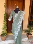 Embroidery organza saree | floral chikan organza silk saree with blouse |green silk saree | mehendi outfit |sarees USA|organza saree blouse