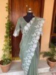 Embroidery organza saree | floral chikan organza silk saree with blouse |green silk saree | mehendi outfit |sarees USA|organza saree blouse