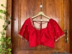 pure silk hand embroidery blouse /  saree maggam red blouse / raw silk zardosi blouse / hand embroidered blouse / ready made blouse zardosi/