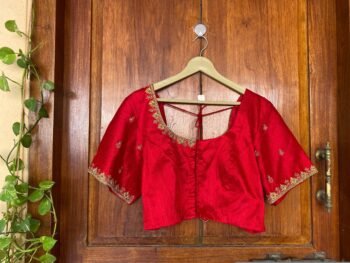 pure silk hand embroidery blouse /  saree maggam red blouse / raw silk zardosi blouse / hand embroidered blouse / ready made blouse zardosi/