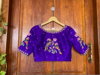 pure silk purple hand embroidery blouse /saree maggam blouse / bird embroidery blouse / hand embroidered blouse / purple ready made blouse