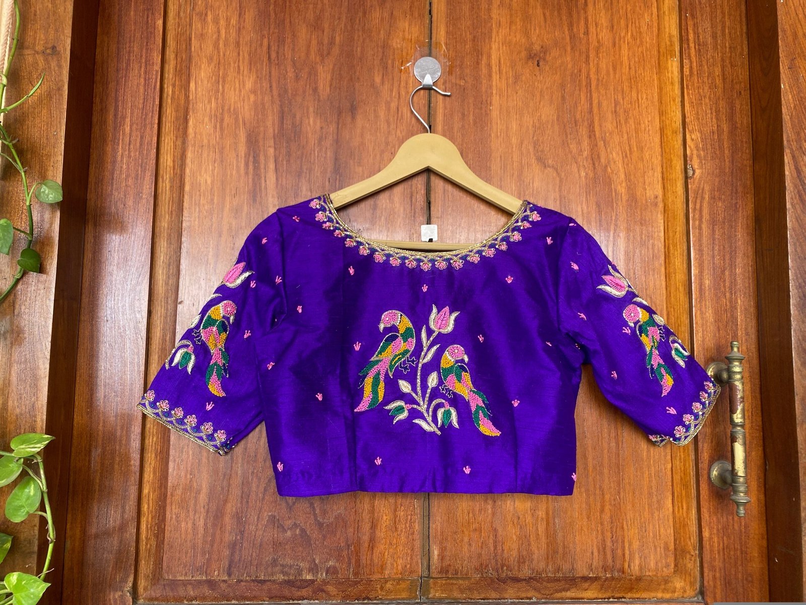 pure silk purple hand embroidery blouse /saree maggam blouse / bird embroidery blouse / hand embroidered blouse / purple ready made blouse