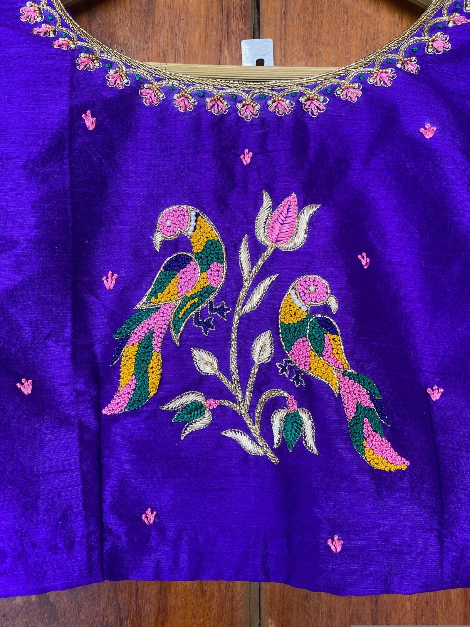 pure silk purple hand embroidery blouse /saree maggam blouse / bird embroidery blouse / hand embroidered blouse / purple ready made blouse