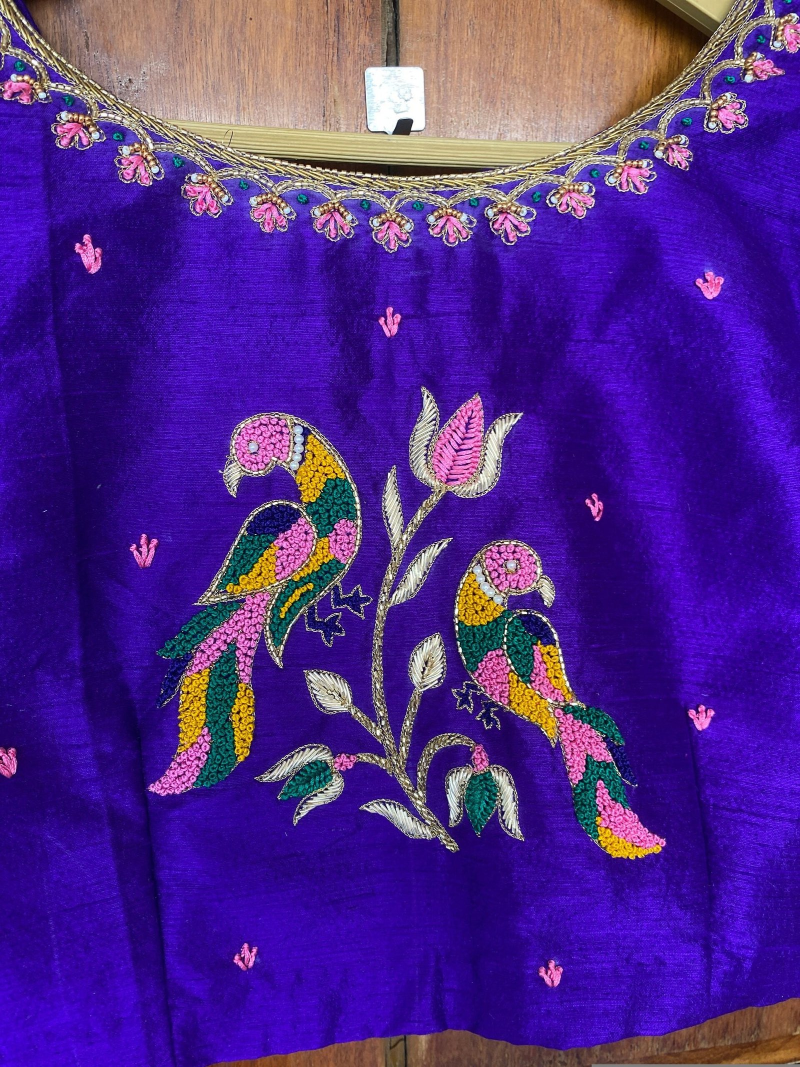 pure silk purple hand embroidery blouse /saree maggam blouse / bird embroidery blouse / hand embroidered blouse / purple ready made blouse