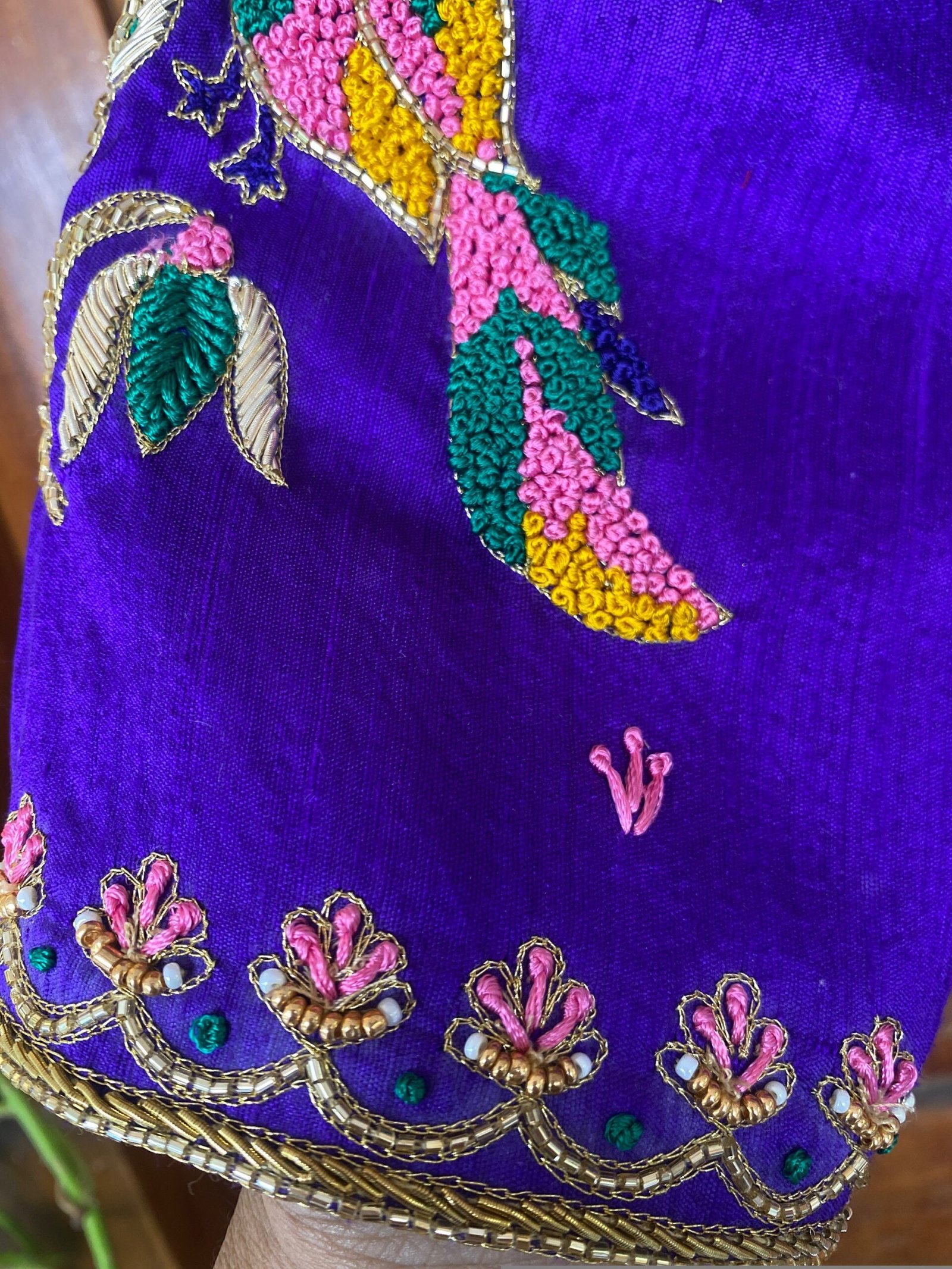pure silk purple hand embroidery blouse /saree maggam blouse / bird embroidery blouse / hand embroidered blouse / purple ready made blouse
