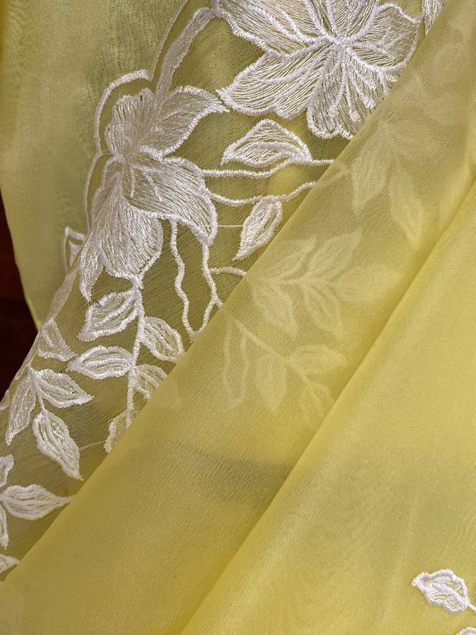 Embroidery yellow organza saree|floral chikan organza silk saree with blouse|yellow silk saree |haldi outfit|sarees USA|organza saree blouse