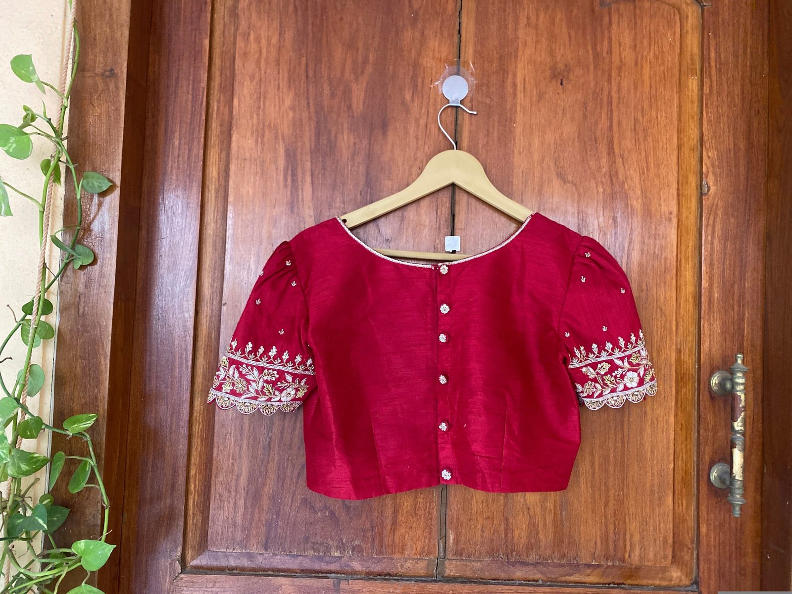 pure silk hand embroidery blouse /saree maggam blouse /red zardosi blouse /maroon red hand embroidered blouse /red ready made blouse zardosi