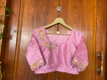 Pure silk hand embroidery blouse/saree maggam light pink blouse /pink saree blouse/ hand embroidered blouse / pink ready made blouse zardosi