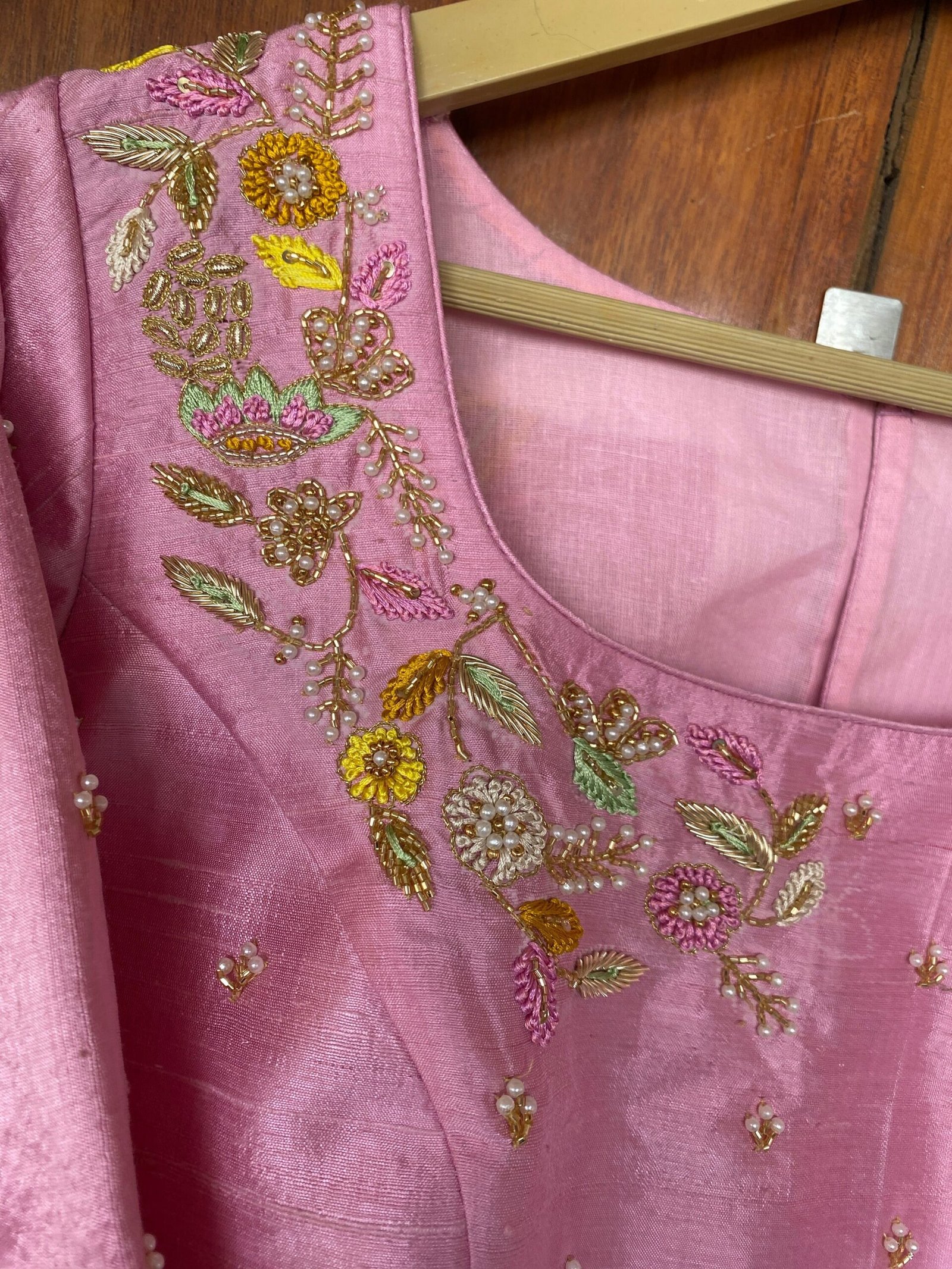 Pure silk hand embroidery blouse/saree maggam light pink blouse /pink saree blouse/ hand embroidered blouse / pink ready made blouse zardosi