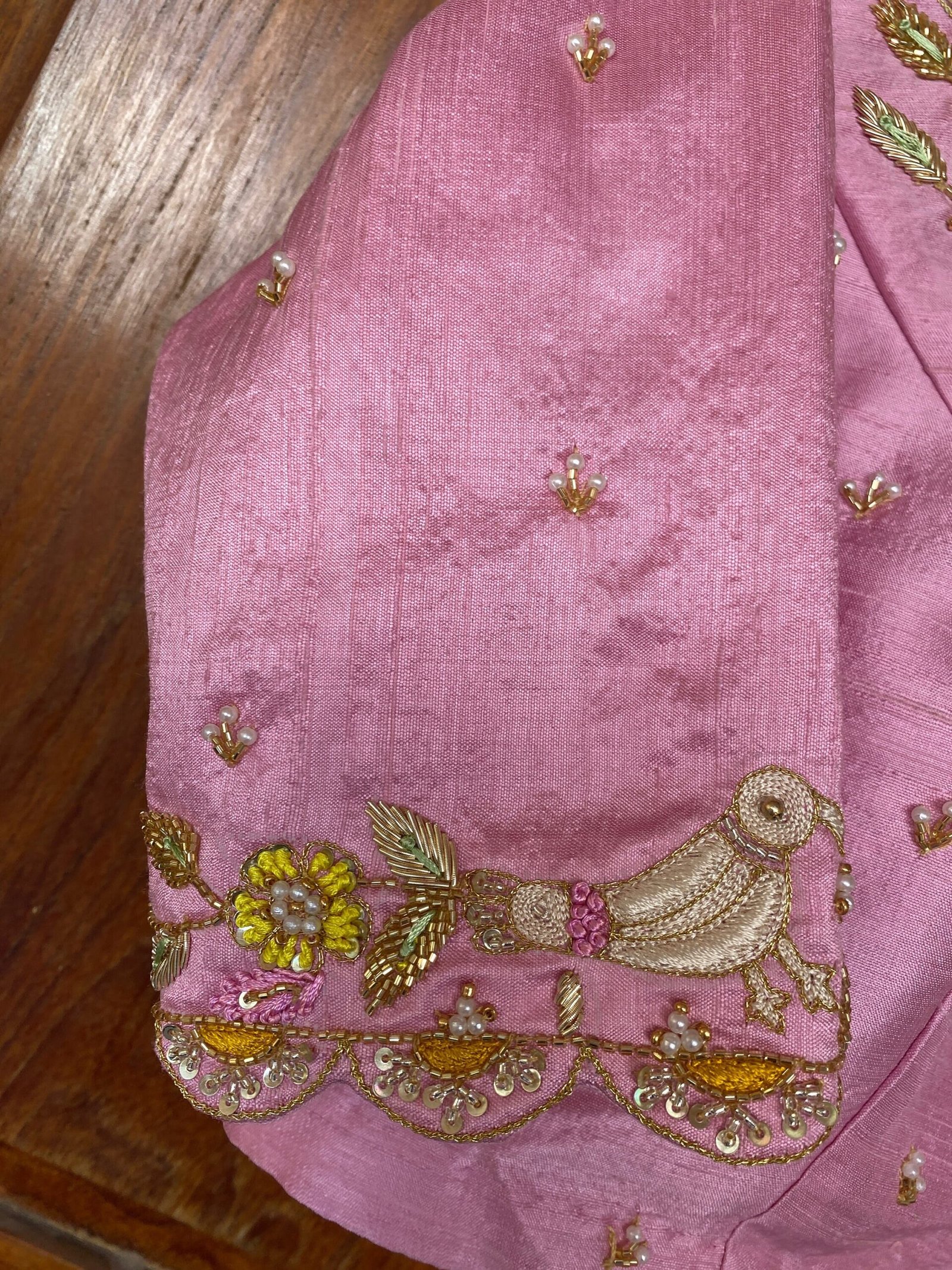 Pure silk hand embroidery blouse/saree maggam light pink blouse /pink saree blouse/ hand embroidered blouse / pink ready made blouse zardosi