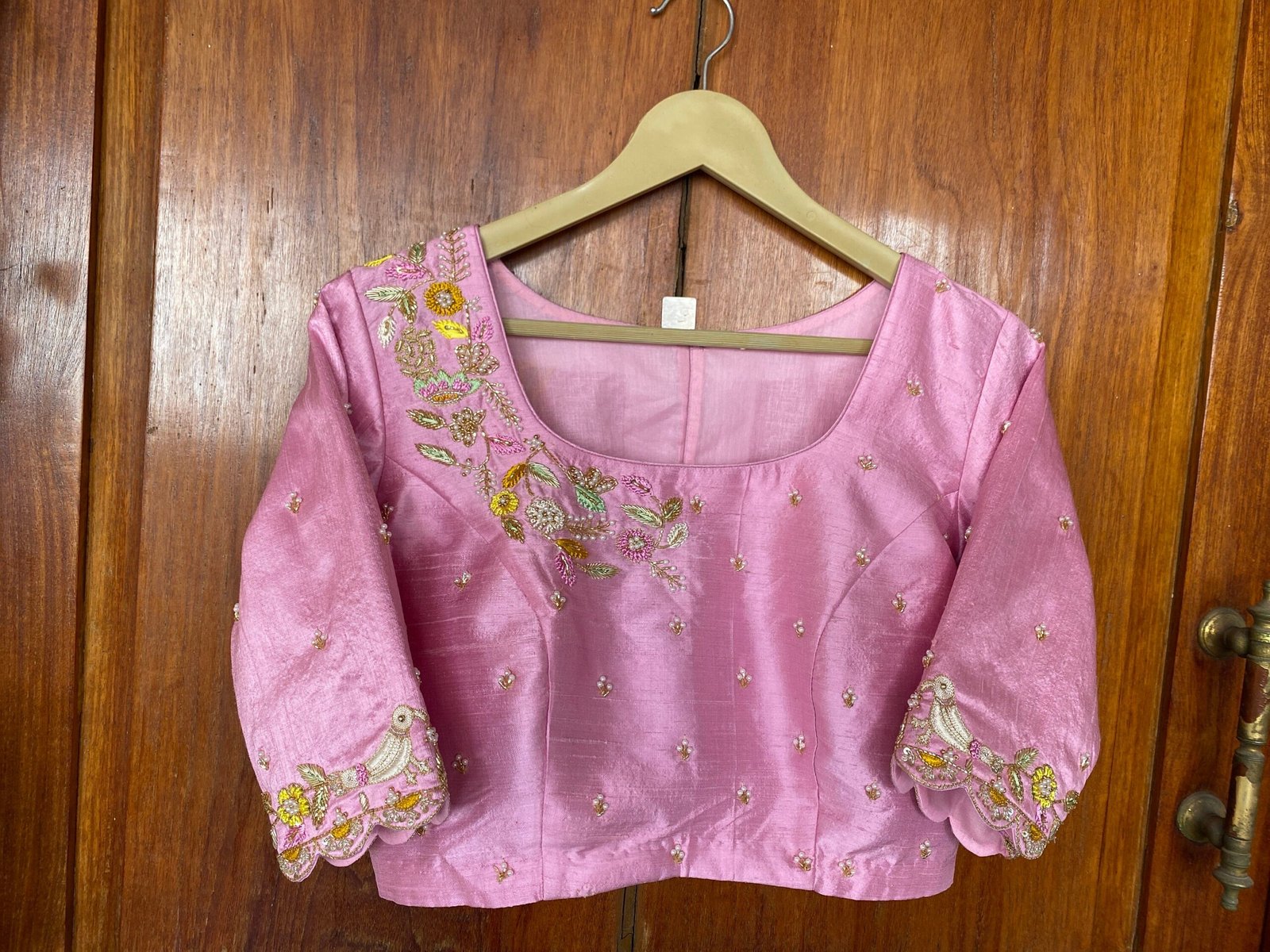 Pure silk hand embroidery blouse/saree maggam light pink blouse /pink saree blouse/ hand embroidered blouse / pink ready made blouse zardosi