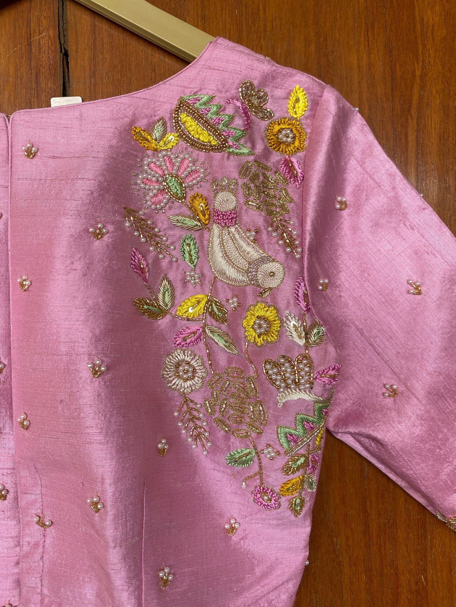 Pure silk hand embroidery blouse/saree maggam light pink blouse /pink saree blouse/ hand embroidered blouse / pink ready made blouse zardosi