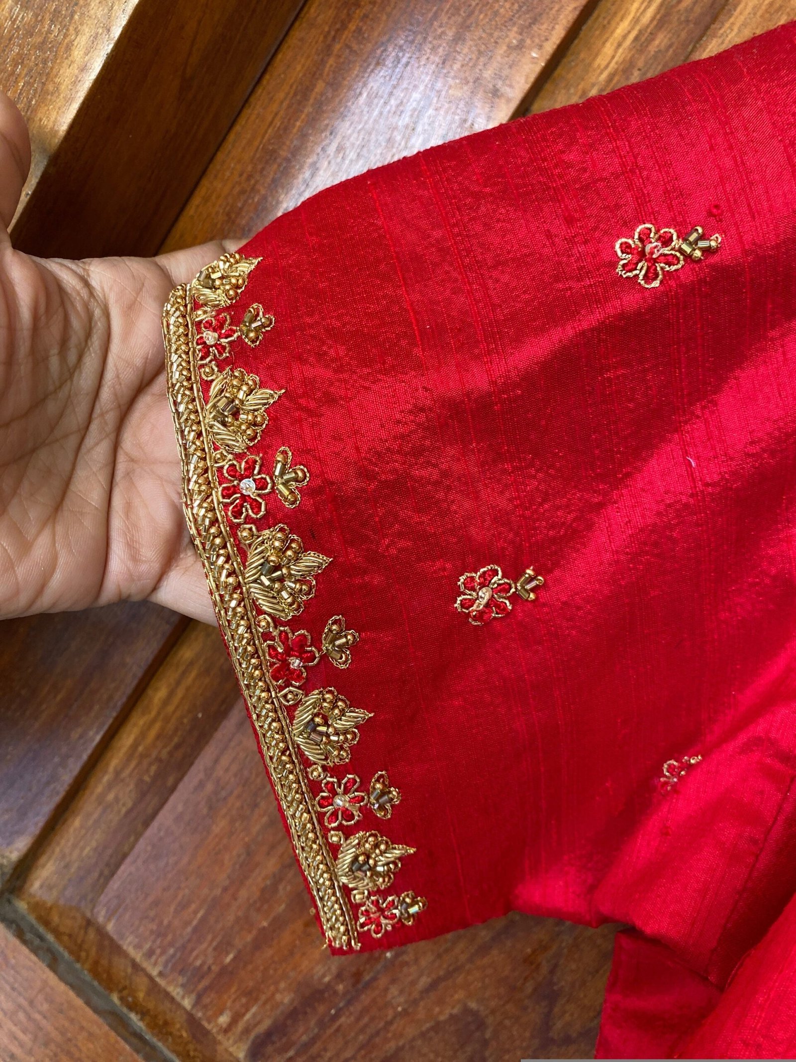 pure silk hand embroidery blouse / saree maggam red blouse / raw silk zardosi blouse / hand embroidered blouse / ready made blouse zardosi/