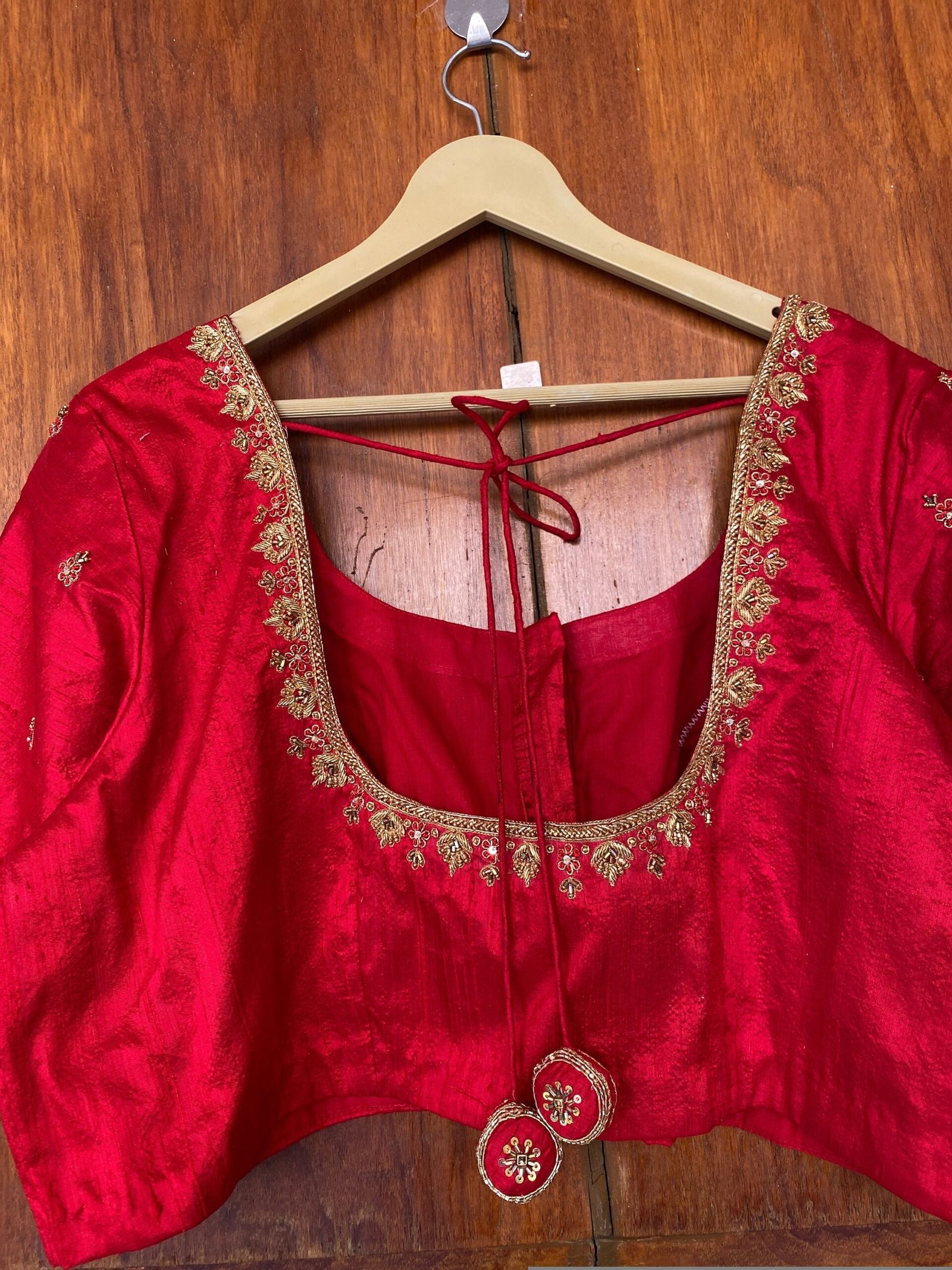 pure silk hand embroidery blouse / saree maggam red blouse / raw silk zardosi blouse / hand embroidered blouse / ready made blouse zardosi/