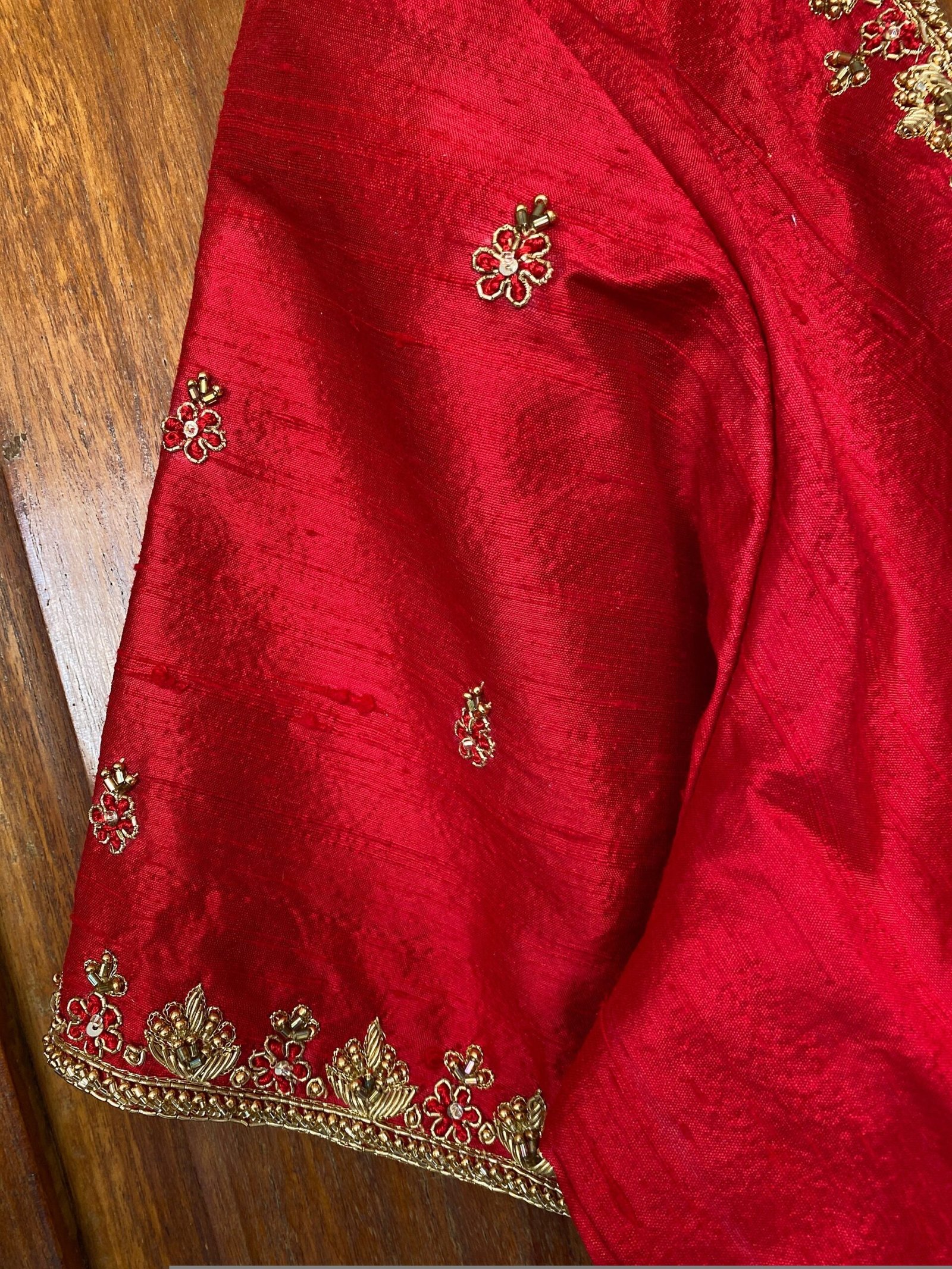pure silk hand embroidery blouse / saree maggam red blouse / raw silk zardosi blouse / hand embroidered blouse / ready made blouse zardosi/
