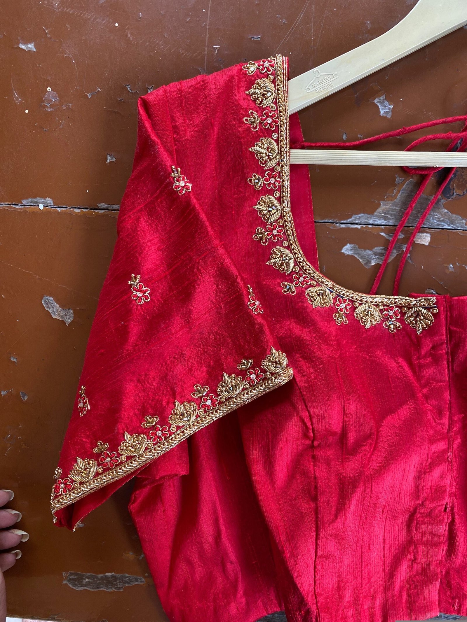 pure silk hand embroidery blouse / saree maggam red blouse / raw silk zardosi blouse / hand embroidered blouse / ready made blouse zardosi/