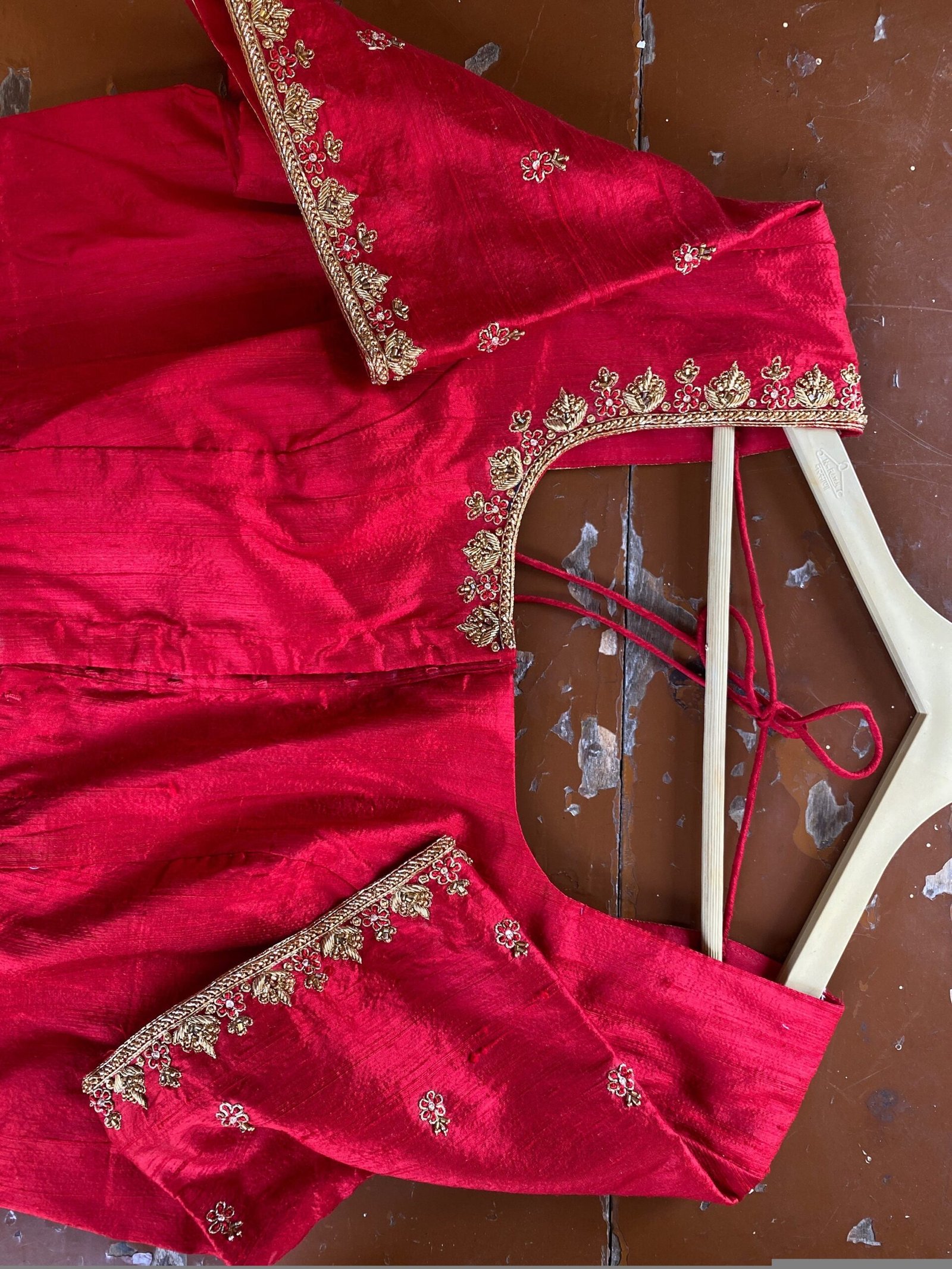 pure silk hand embroidery blouse / saree maggam red blouse / raw silk zardosi blouse / hand embroidered blouse / ready made blouse zardosi/