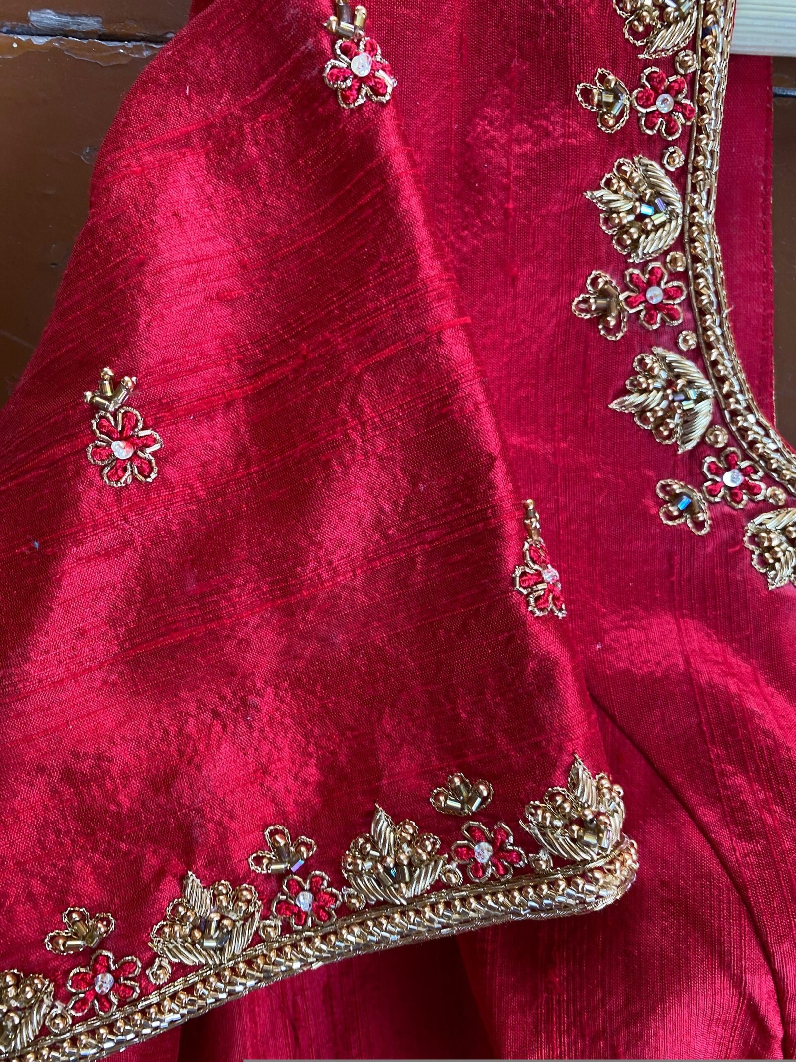 pure silk hand embroidery blouse / saree maggam red blouse / raw silk zardosi blouse / hand embroidered blouse / ready made blouse zardosi/