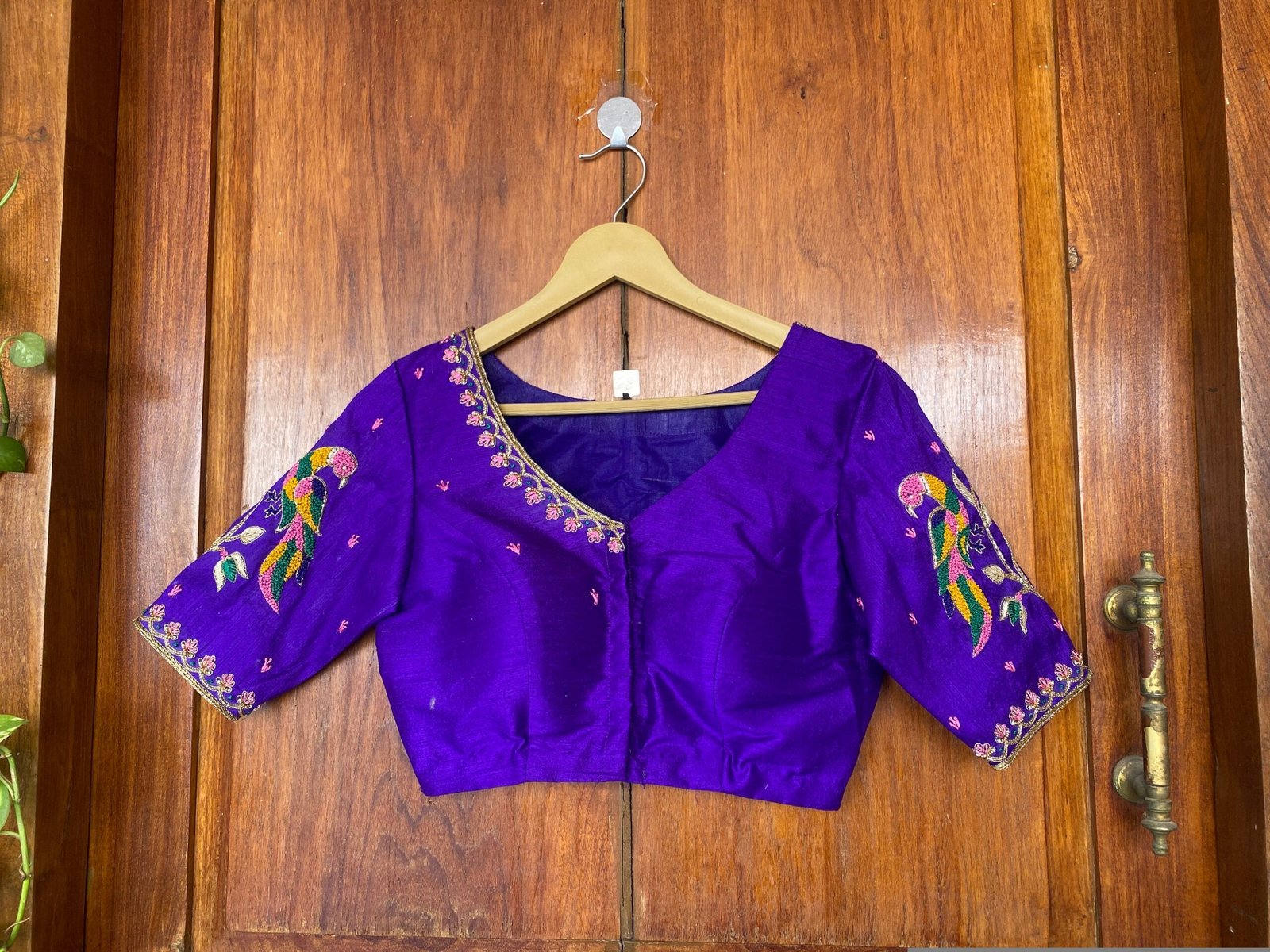 pure silk purple hand embroidery blouse /saree maggam blouse / bird embroidery blouse / hand embroidered blouse / purple ready made blouse