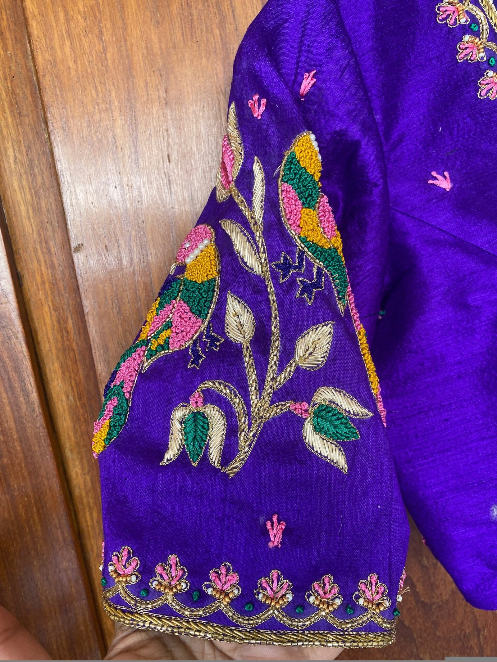 pure silk purple hand embroidery blouse /saree maggam blouse / bird embroidery blouse / hand embroidered blouse / purple ready made blouse