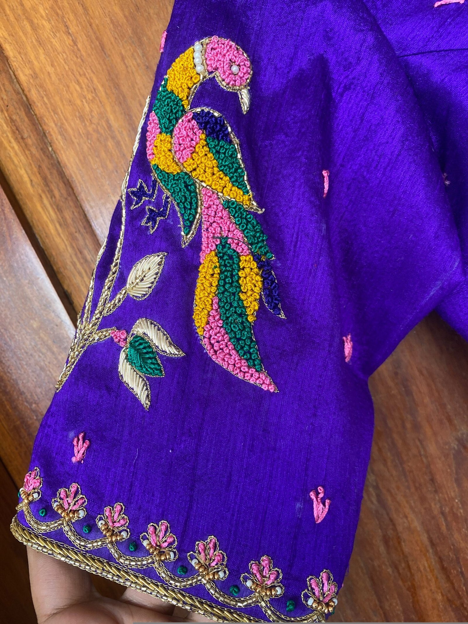 pure silk purple hand embroidery blouse /saree maggam blouse / bird embroidery blouse / hand embroidered blouse / purple ready made blouse