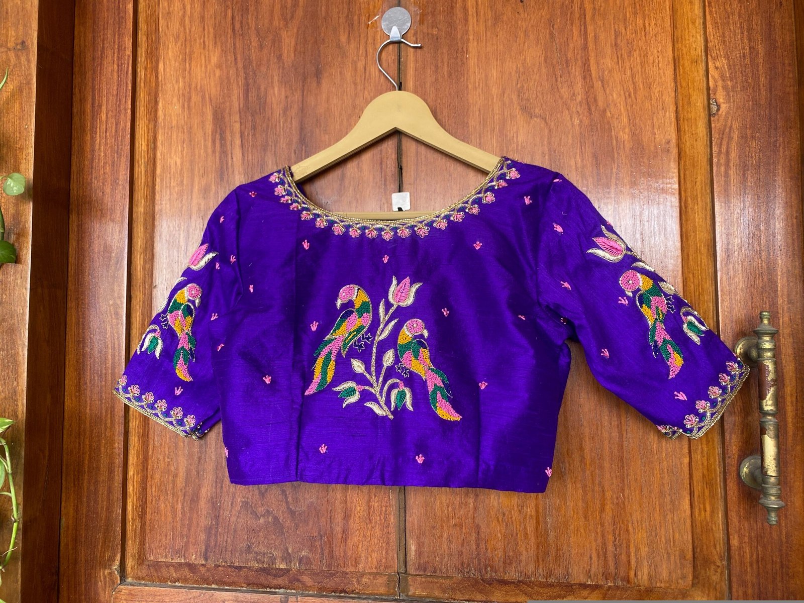 pure silk purple hand embroidery blouse /saree maggam blouse / bird embroidery blouse / hand embroidered blouse / purple ready made blouse