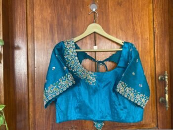 pure silk hand embroidery blouse/blue maggam blouse /raw silk zardosi blouse/hand embroidered blouse/designer ready made blouse/wedding blou
