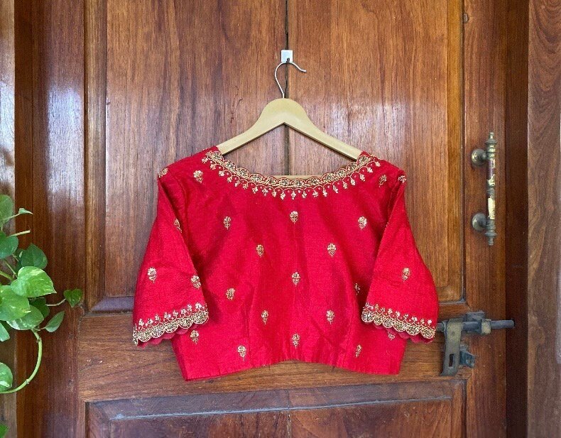 pure silk hand embroidery blouse /saree maggam blouse /red zardosi blouse /maroon red hand embroidered blouse /red ready made blouse zardosi