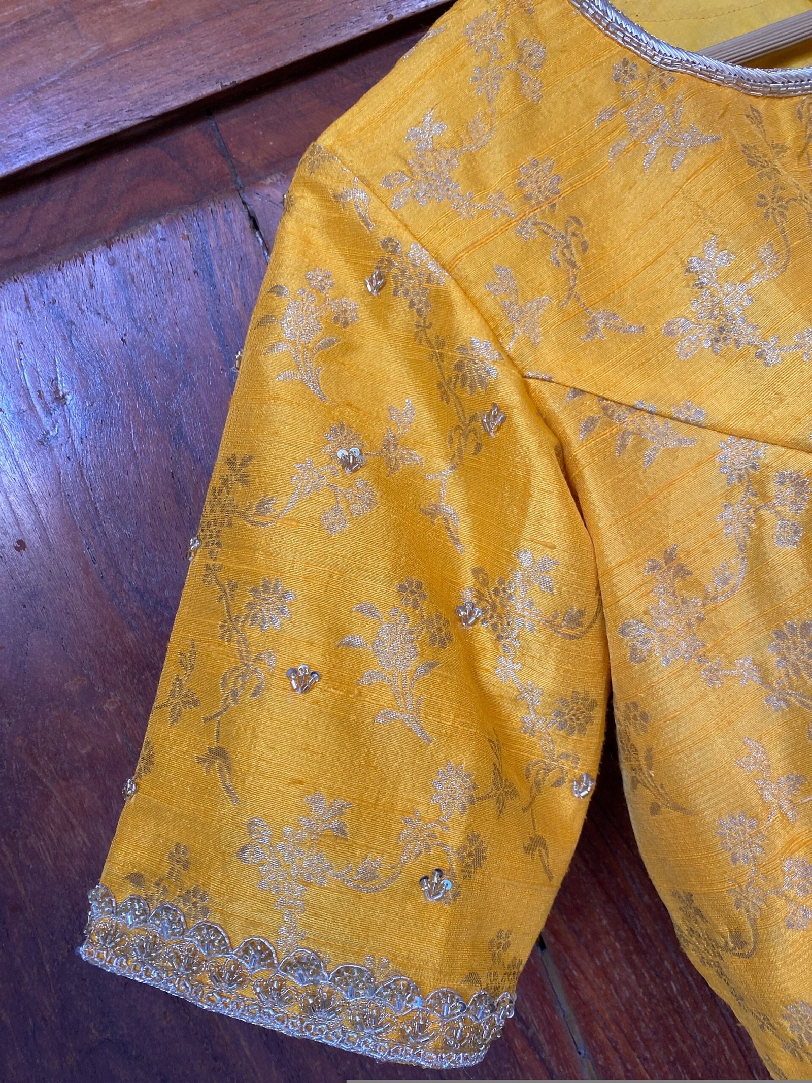 pure silk hand embroidery blouse/saree maggam yellow blouse/yellow banarasi blouse/hand embroidered blouse /pure banarasi blouse zardosi usa
