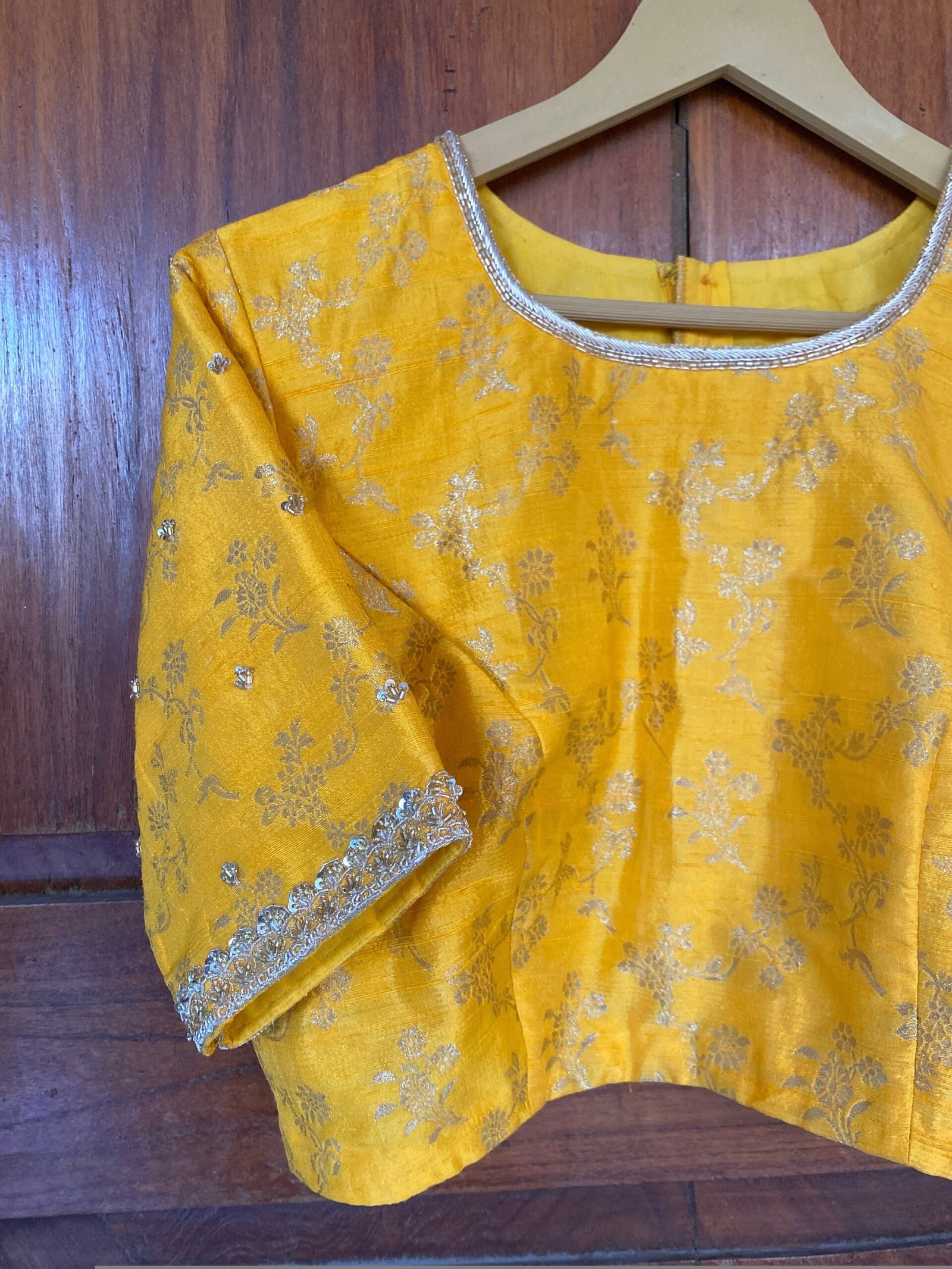 pure silk hand embroidery blouse/saree maggam yellow blouse/yellow banarasi blouse/hand embroidered blouse /pure banarasi blouse zardosi usa