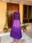 Purple Ombre Lehenga Set: Chikankari Embroidery Crop Top, Dupatta