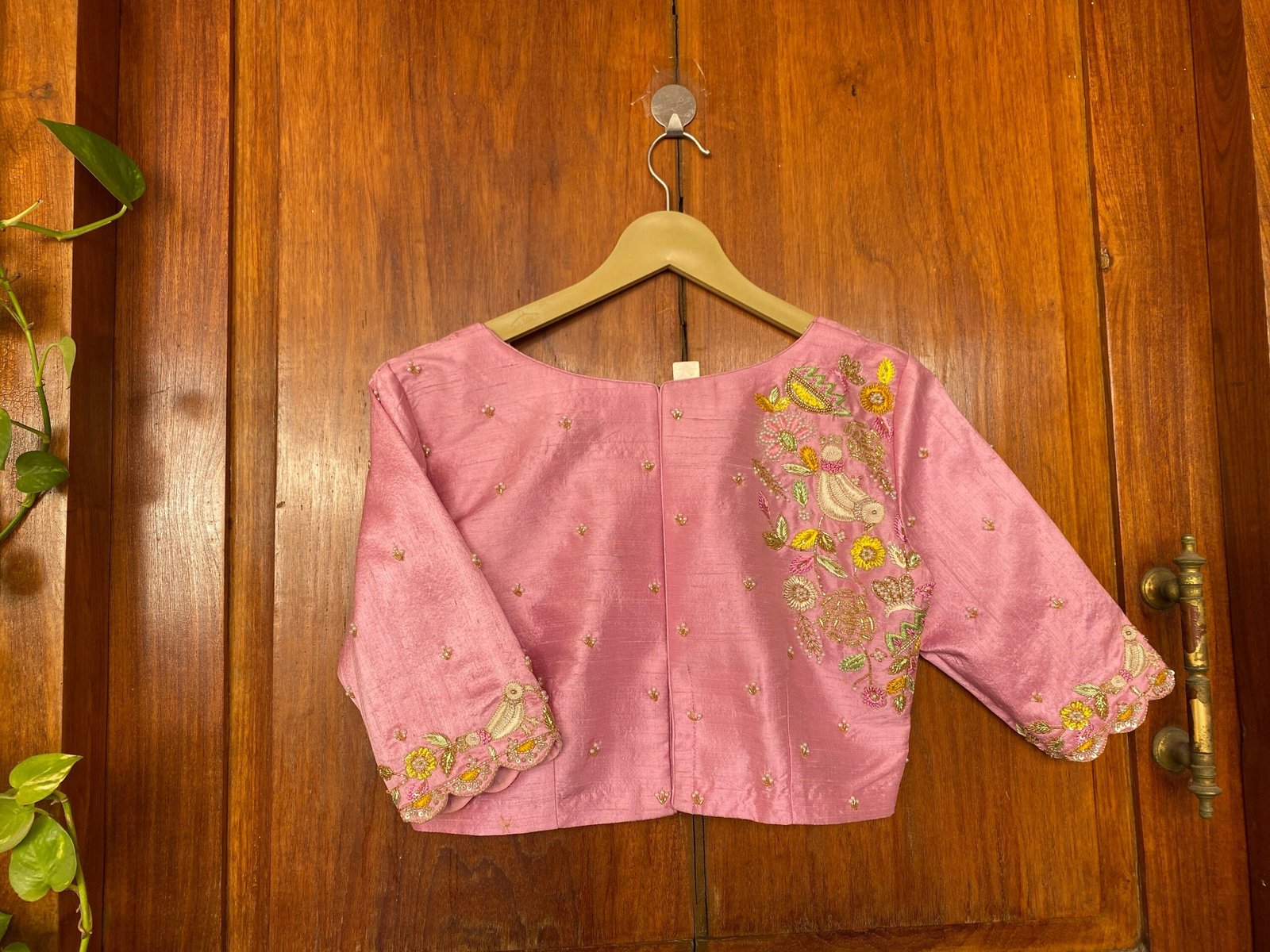 Pure silk hand embroidery blouse/saree maggam light pink blouse /pink saree blouse/ hand embroidered blouse / pink ready made blouse zardosi