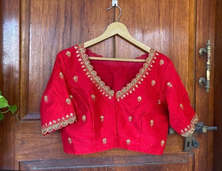 pure silk hand embroidery blouse /saree maggam blouse /red zardosi blouse /maroon red hand embroidered blouse /red ready made blouse zardosi