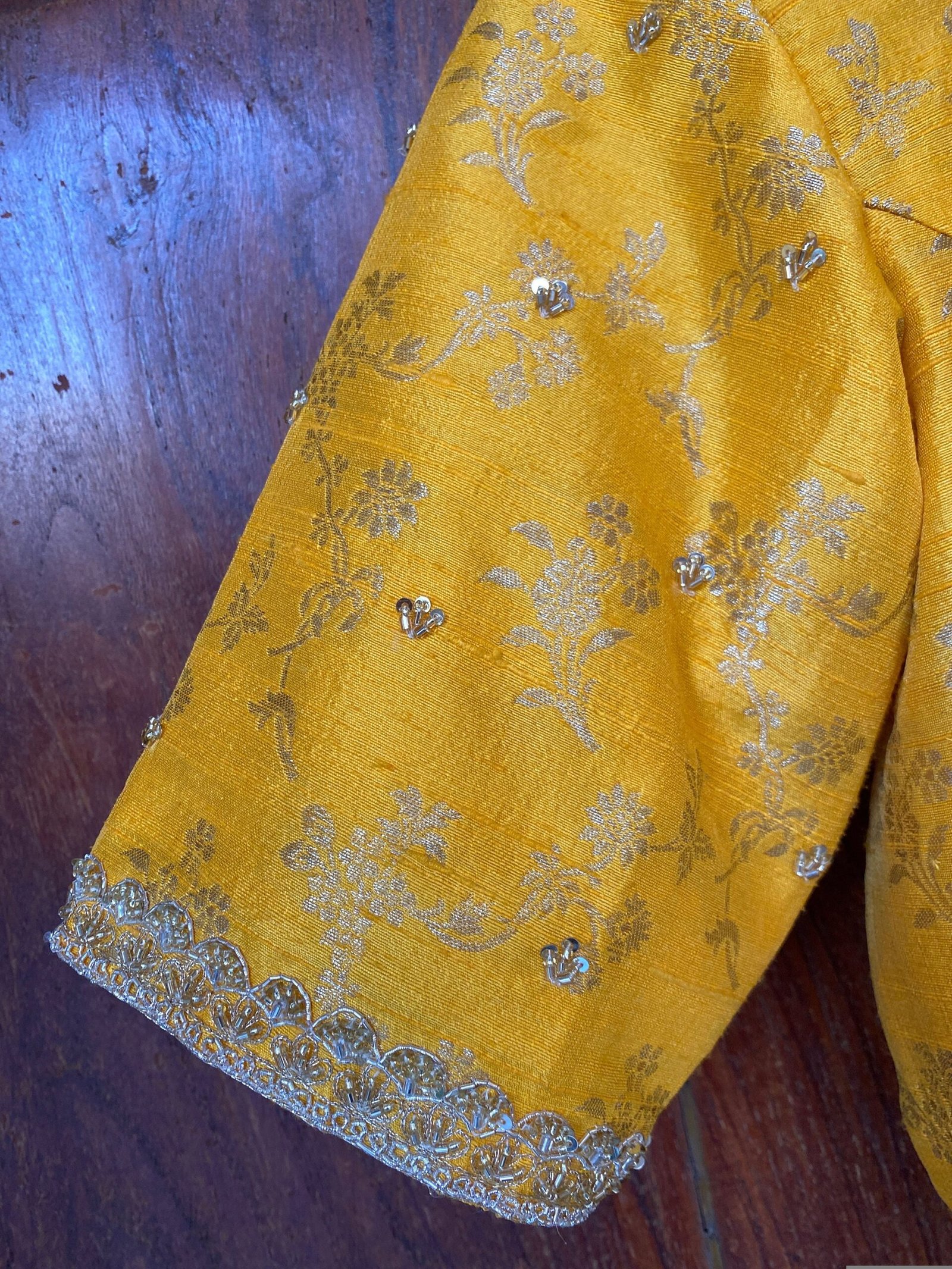 pure silk hand embroidery blouse/saree maggam yellow blouse/yellow banarasi blouse/hand embroidered blouse /pure banarasi blouse zardosi usa