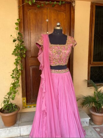 Women’s lehenga set/crop top lehenga /Indian crop top skirt/wedding lehenga /hand embroidered silk skirt/pink lehenga set/wedding dress