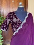 Soft organza saree with sequin embroidered ready to wear blouse/purple saree|cocktail saree/scallop saree with stitched designer blouse usa