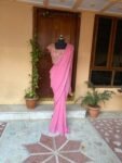 Saree with stitched blouse/ silk saree hand embroideredblouse / pink saree USA / soft silk saree ready blouse / cocktail saree/ modern saree