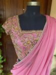 Saree with stitched blouse/ silk saree hand embroideredblouse / pink saree USA / soft silk saree ready blouse / cocktail saree/ modern saree