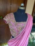 Saree with stitched blouse/ silk saree hand embroideredblouse / pink saree USA / soft silk saree ready blouse / cocktail saree/ modern saree