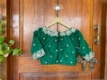 pure silk hand embroidery blouse usa/ green saree maggam blouse /raw silk zardosi blouse /hand embroidered blouse/ready made blouse zardosi