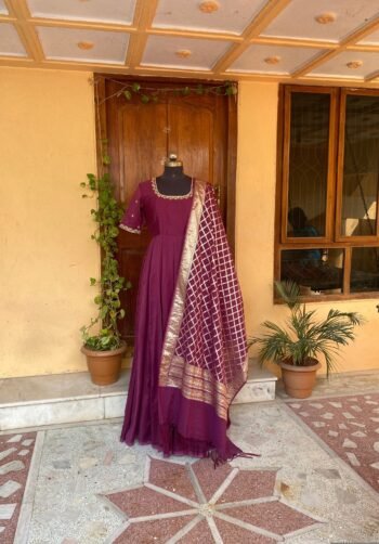 Pure chanderi hand embroidered Anarkali with chanderi handloom dupatta / anarkali suit/ anarkali dupatta USA / Indian dresses/ voggish USA