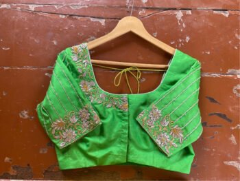 pure silk hand embroidery blouse/green saree maggam blouse /raw silk zardosi blouse/hand embroidered green blouse/ready made blouse zardosi