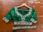 pure silk hand embroidery blouse usa/ green saree maggam blouse /raw silk zardosi blouse /hand embroidered blouse/ready made blouse zardosi