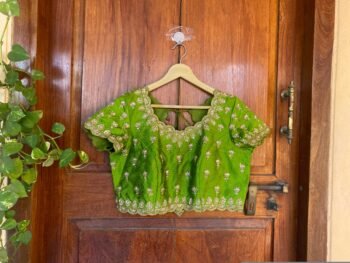 pure silk hand embroidery blouse  green saree maggam blouse /raw silk zardosi blouse /hand embroidered blouse/ready made blouse zardosi
