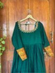 Handloom Narayanpet Anarkali Dress: Green Cotton Kurta with Embroidered Border